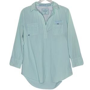 Vineyard Vines Harbor Seersucker Aqua Gingham Shirt Swim Cover Up 10 M